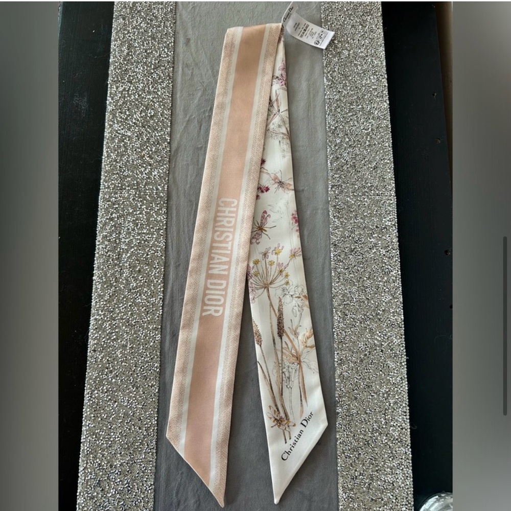 Dior Pink and Cream Silk Scarf - Picture 6 of 6